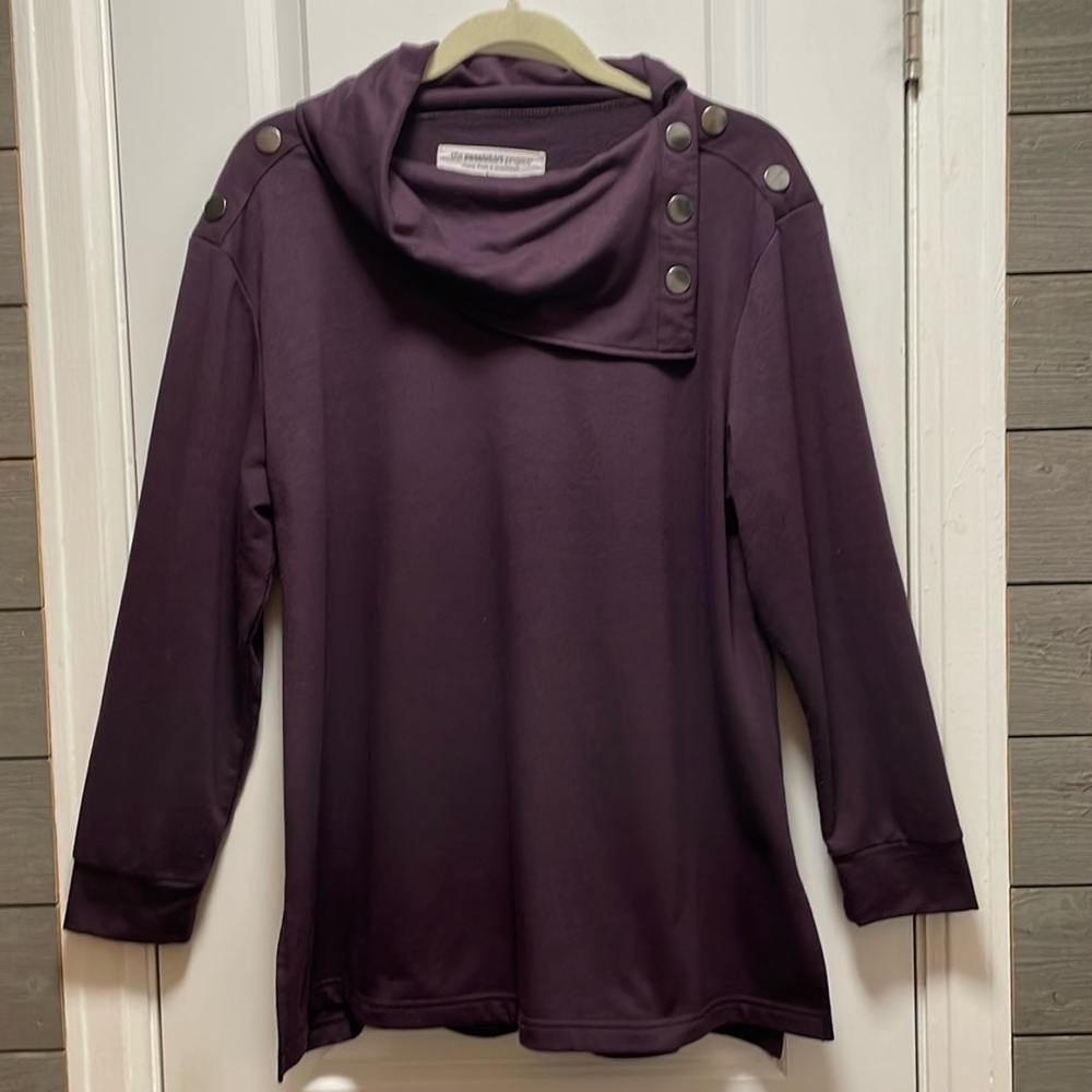 The Sweatshirt Project Eggplant Asymmetrical Collar Long-sleeve Tunic Top L EUC